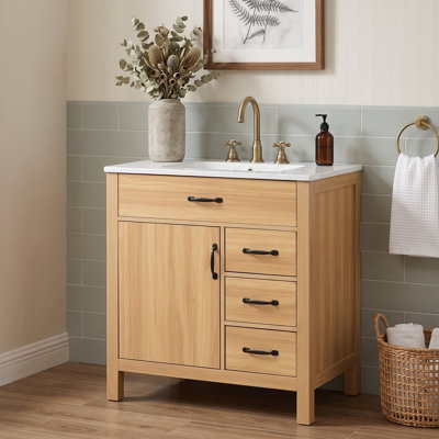 Modern Bathroom Vanity with Ceramic Sink, Flip Drawer, Soft Close Hinges and Double-Layer Door Rack