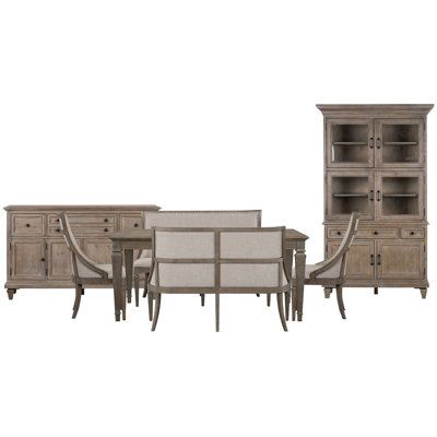 Extendable Rectangular Dining Table 2 Upholstered Benches And 2 Arm Chairs