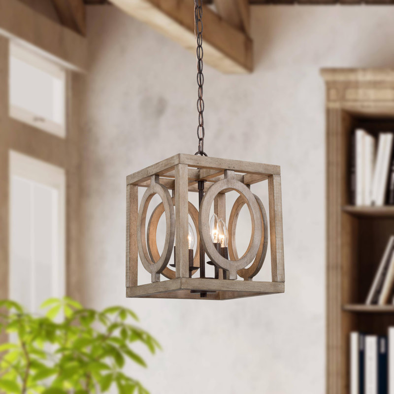 Allmeria 4-Light Wood Rectangle Pendant