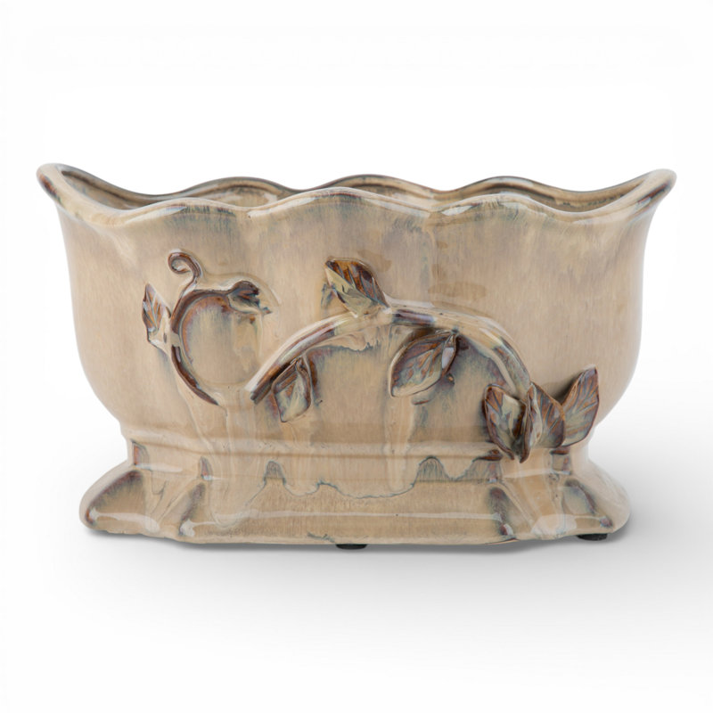 Cream Ceramic Planter With Scalloped Rim