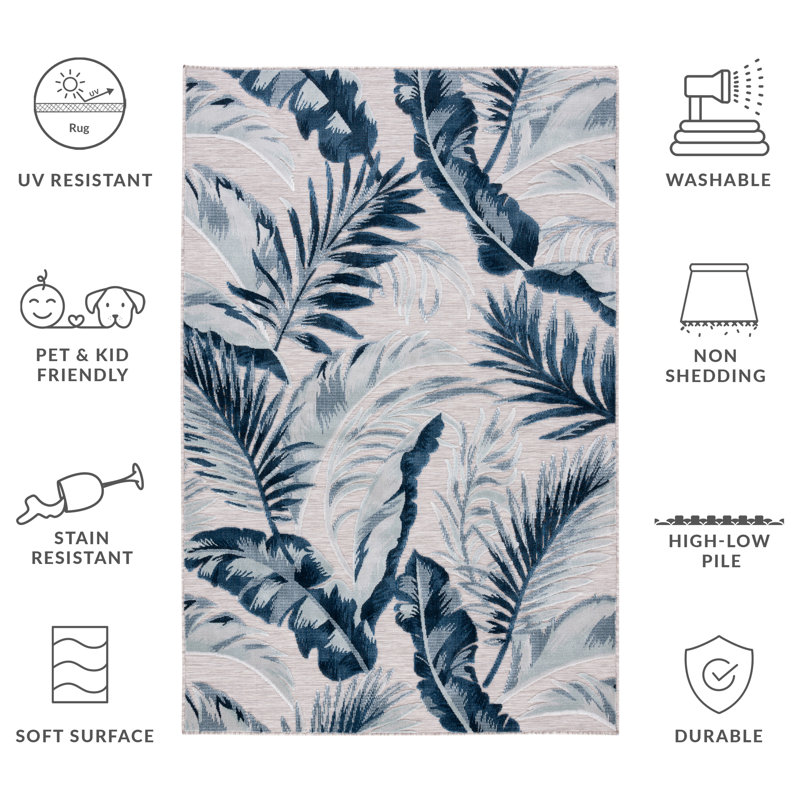 Saugus Machine Woven Floral Indoor / Outdoor Area Rug, Rectangle 5'1" x 7'6"