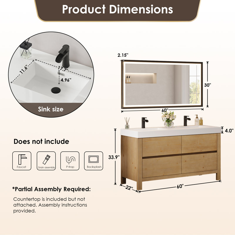 Meuble-lavabo double 60 po Abbie