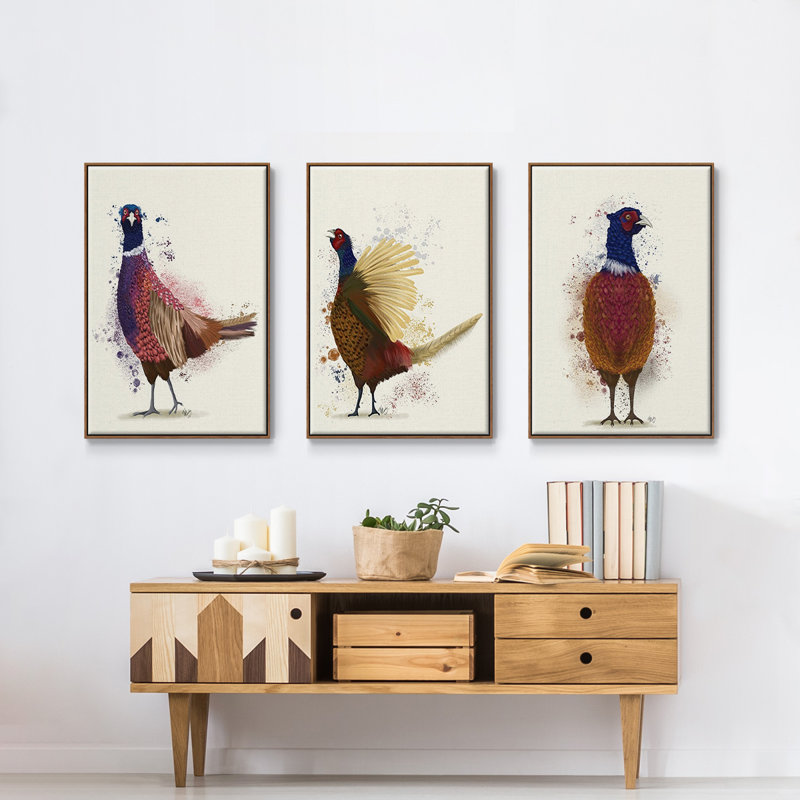 Pheasant Splash 3 3 pièces, H 24 po x l 48 po x P 2 po, Cadre noyer