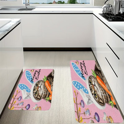 Chat de Pâques avec oreilles de lapin, ensemble de 2 tapis de cuisine