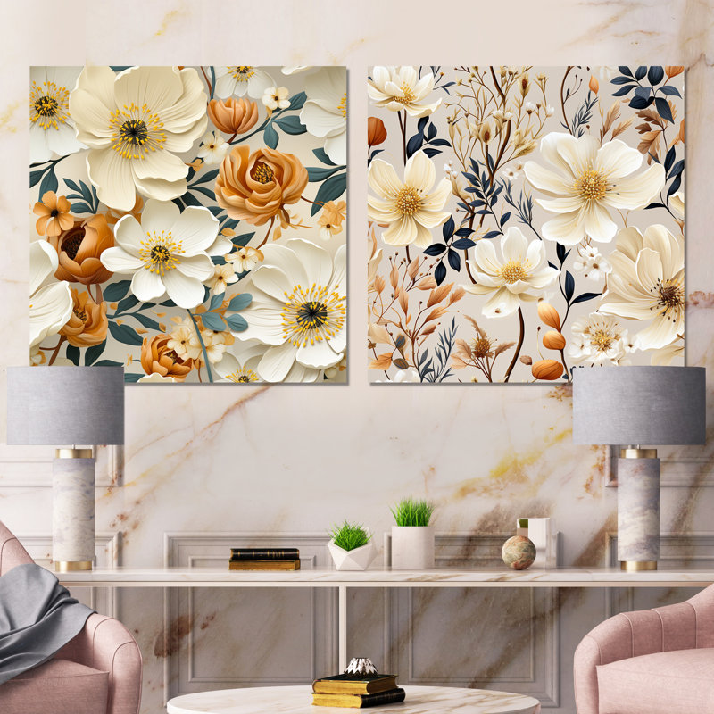 Trond - Ensemble de 2 carrés à motif floral en métal, H 23 po x l 46 po