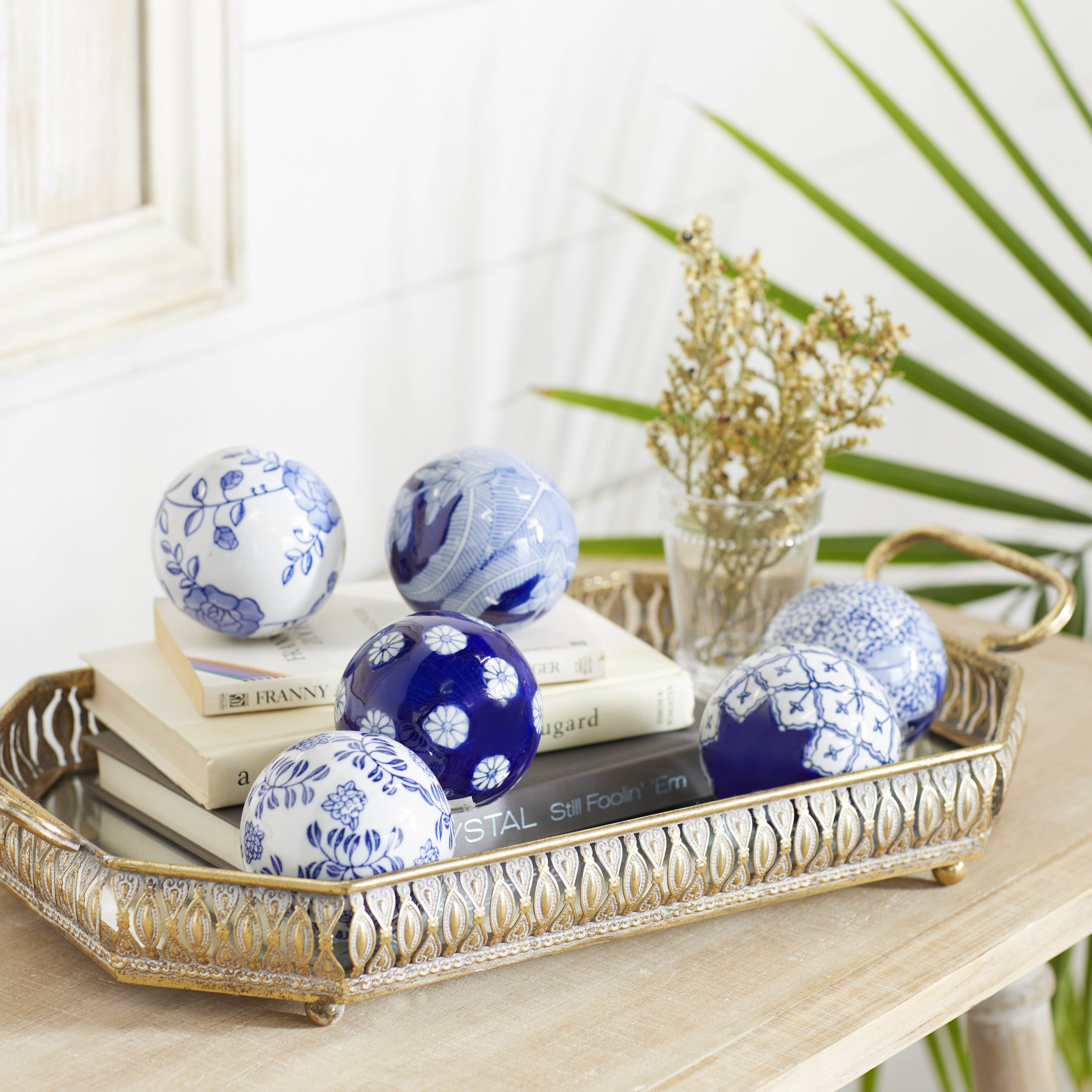 Blue Italian 4 Piece Ceramic Coasters with Holder