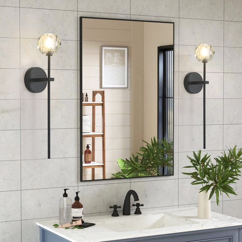 22 Inch Dimmable LED Modern Luxurious Crystal Wall Sconces Set Of 2, Matte Black