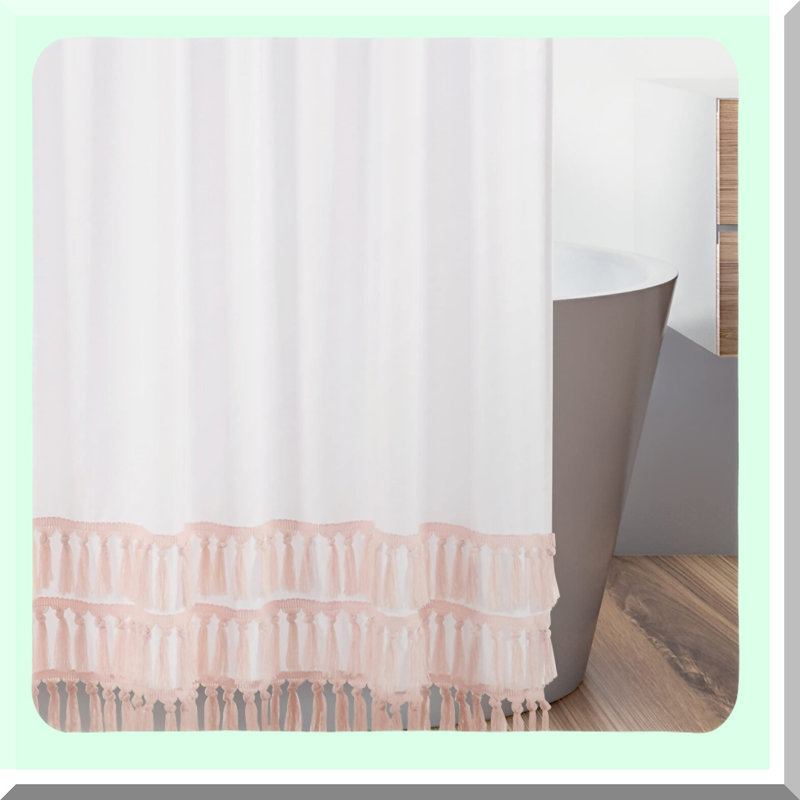 Blush Boho Chic Cotton Shower Curtain - Farmhouse Minimalist Design with Fringe Macrame