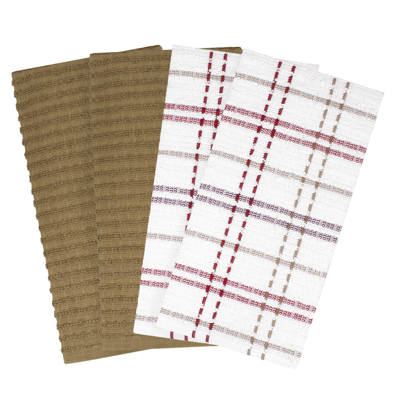 Royale Solid and Coordinate Kitchen Towel Set, Mocha