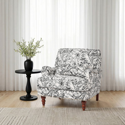 Upholstered Nailhead Trim Accent Chair with Throw Pillow and Solid Wood Legs