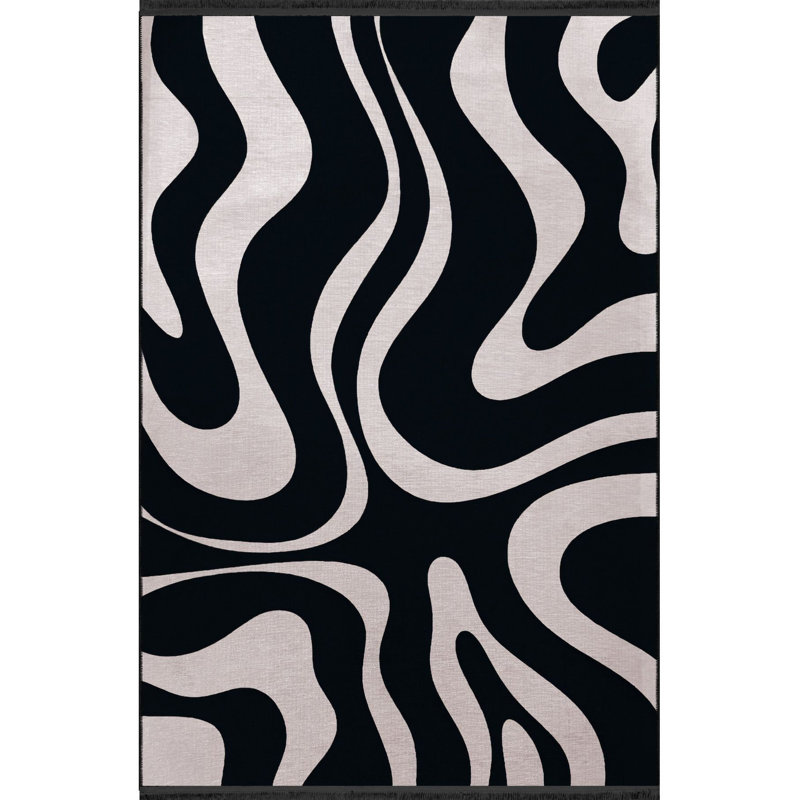 Tapis décoratif noir à motif zébré noir, Sous-tapis rectangulaire 2 pi 4 po x 3 pi 11 po