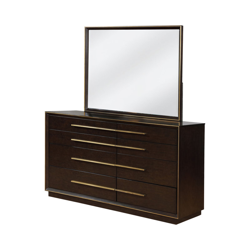 Commode contemporaine l 70,40 po avec miroir, grain de poivre fumé, Brun