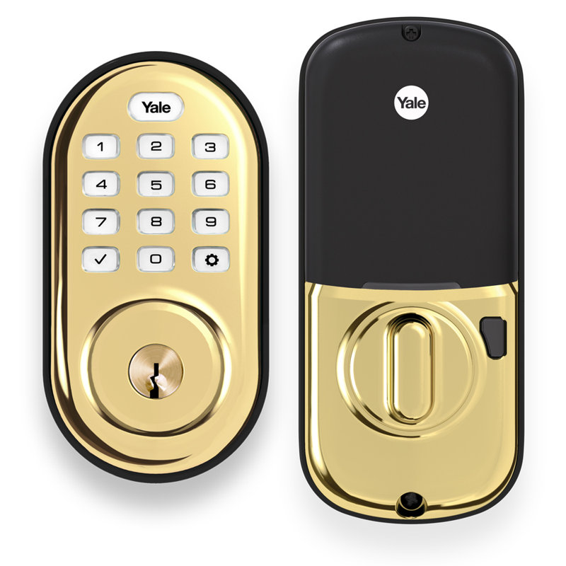 Assure Lock Push Button Deadbolt with ZigBee, Bright Brass
