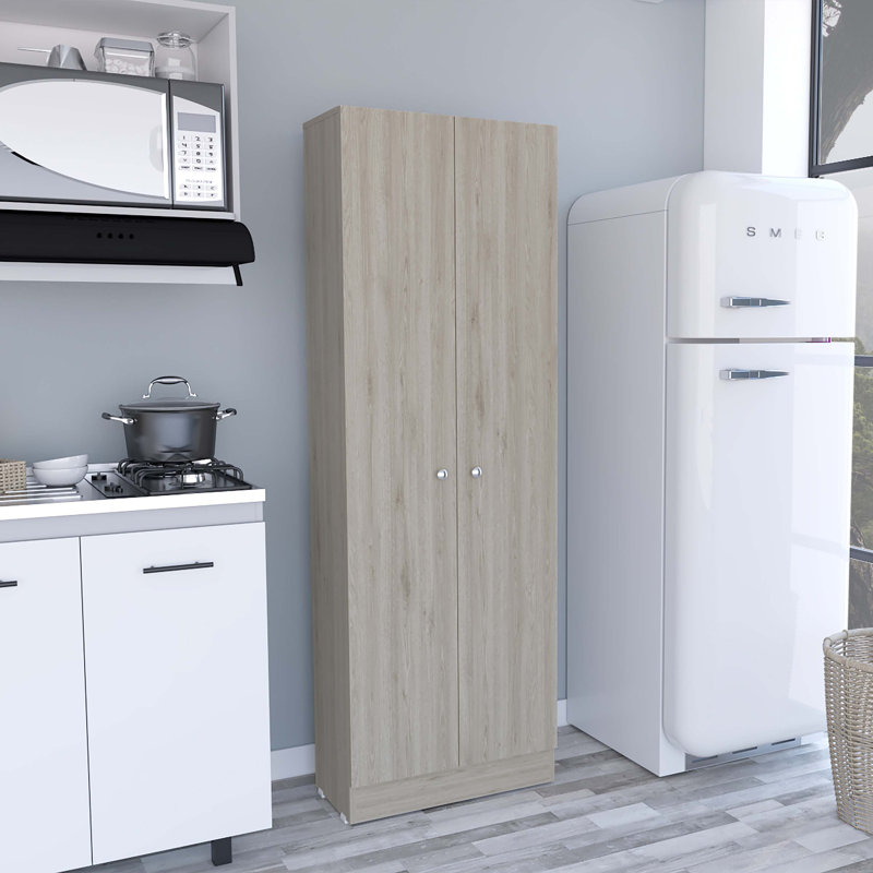 Armoire garde-manger multi-rangement, cinq tablettes, armoire double porte, Gris
