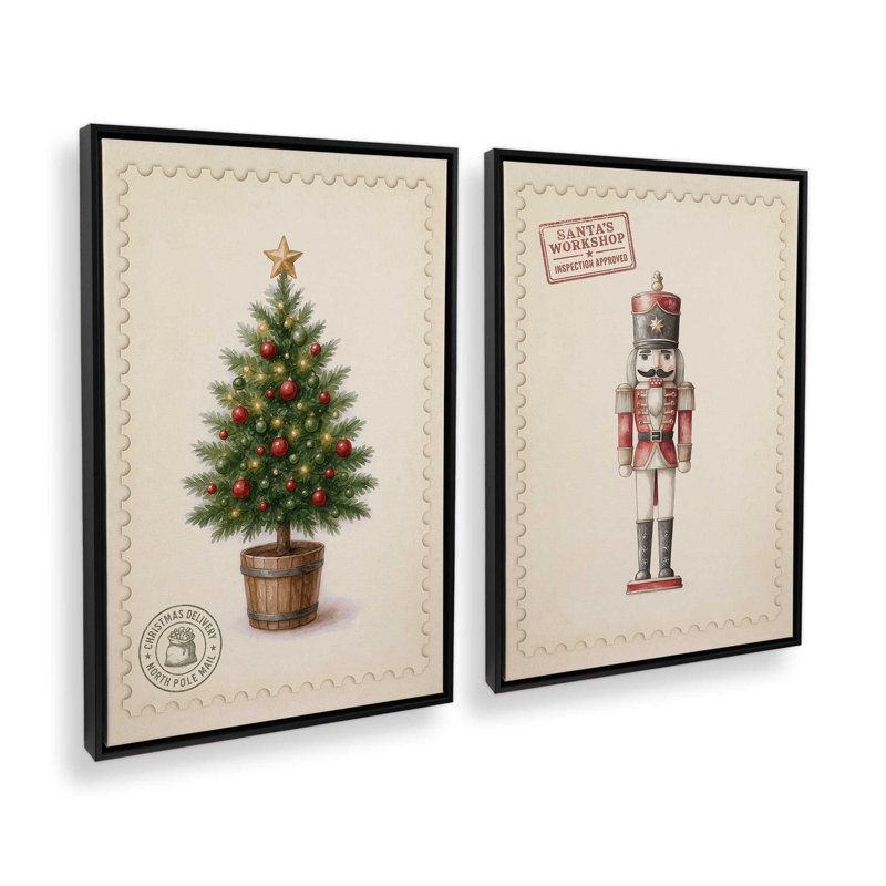 Ensemble de 2 toiles de Noël, Impression encadrée sans passe-partout, Noir satiné, H 19 po x l 26 po