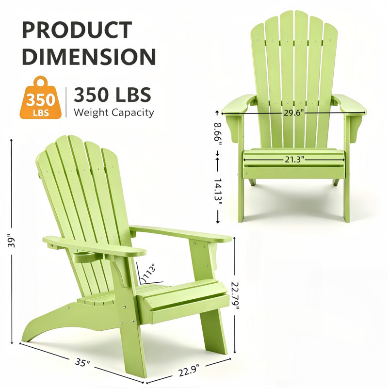 Fauteuil Adirondack surdimensionné avec porte-gobelet, Vert