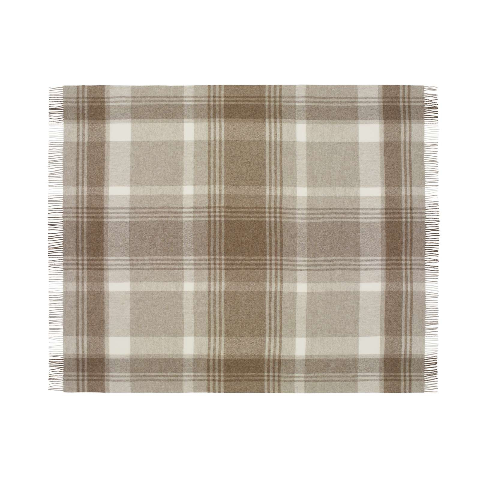 Merino Lambswool Throw/Blankets Hand Woven Blanket, Beige Geometric