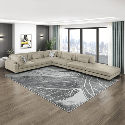 Brinsley 135" Modern Modular Sectional in Microfiber with Pocket Coils & 7 Pillows