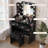 Makeup Vanity Desk with Mirror and LED Lights, 9 Bulbs, Power Outlet, 2 Drawers, Shelves, Cushioned Stool, 3 Lighting Modes, Marble Black-638567281