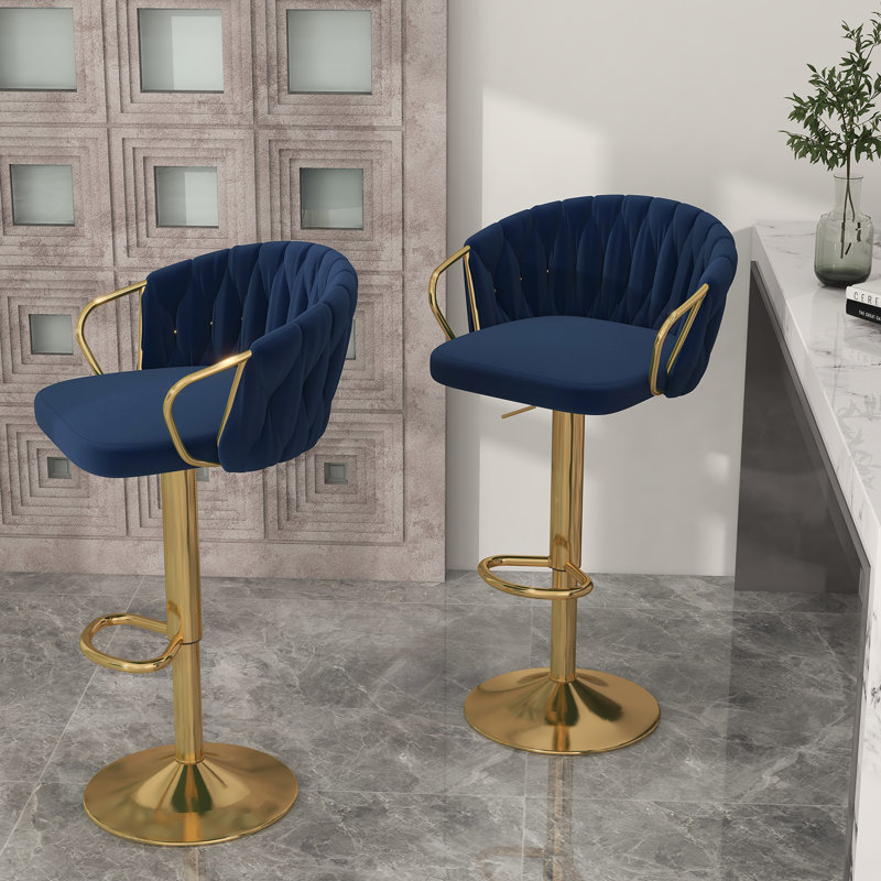 Christal Height Adjustable Swivel Bar Stool, Navy Blue