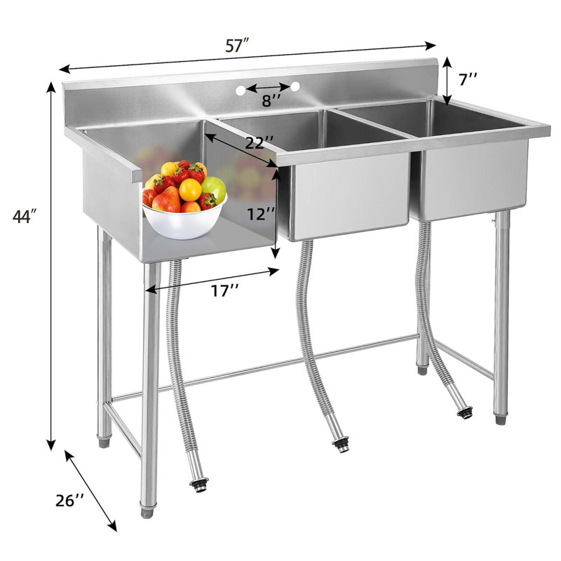 3 Compartment Kitchen Freestanding Sink
