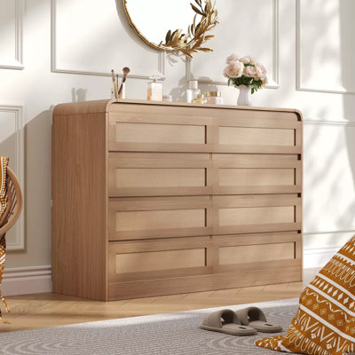 Commode de style champêtre à 8 tiroirs pour chambre à coucher - Commode en bois de 119 cm de large avec grand espace de rangement - Fonction meuble télé - Brun