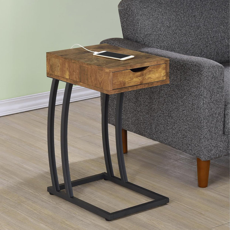 Table d'appoint antique muscade et bronze industriel, Brun