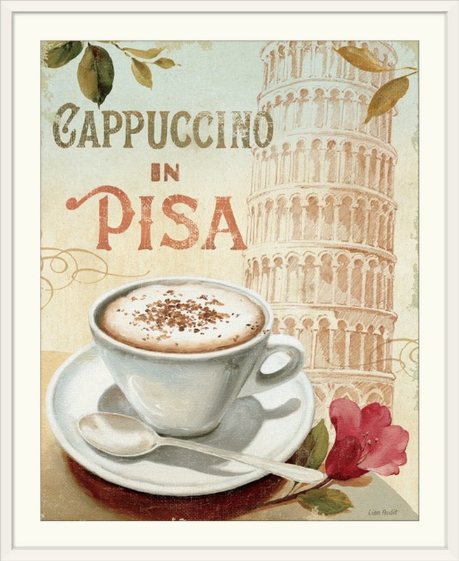 «Cafe in Europe IV» par Lisa Audit, affiche vintage, H 32 po x l 27 po x P 1 po, Cadre blanc