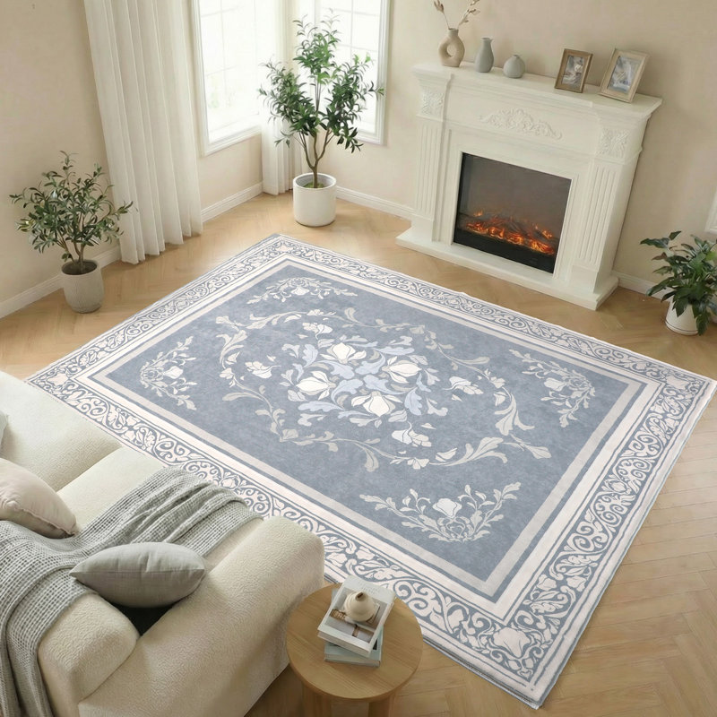 8' X 10' TPE Non-slip Bottom, Imitation Cashmere Floral Pattern Area Rug,Greige, Rectangle 8' x 10', Greige