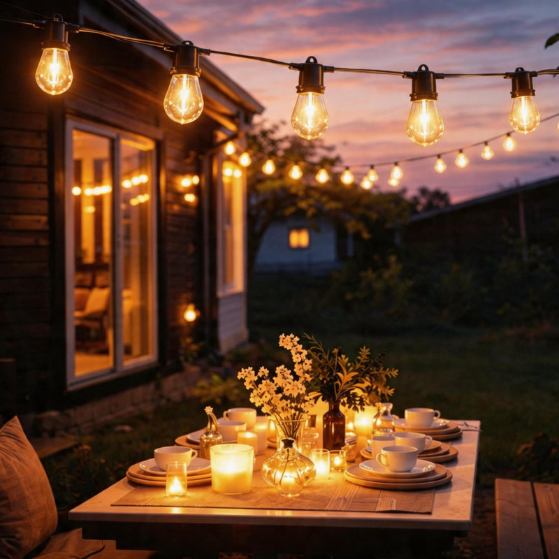 Kashayla 49FT 16-Bulb Solar & USB Charging Patio String Light 4 Modes with Remote Control Outdoor Decoration Waterproof
