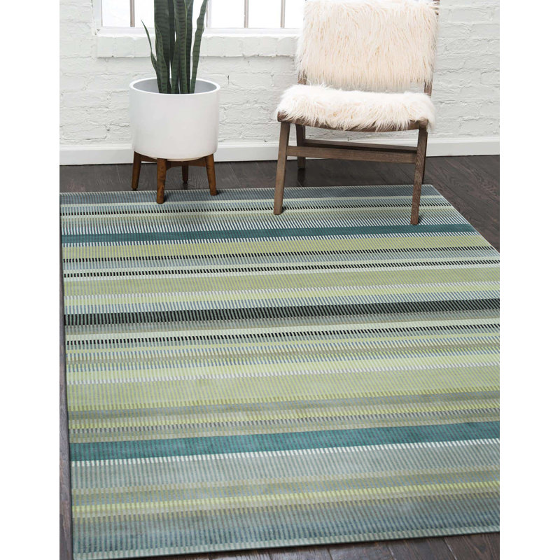 Contemporary Striped Light Gray Handmade Light Green Modern Hand-Knotted Wool Area Rug, Rectangle 9' x 12'