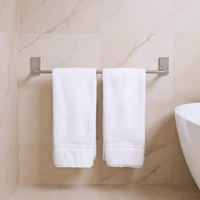 Adhesive Bath Towel Bar 24-Inch, No Drill Stick On Towel Rack, Easy Install With Self-Adhesive, Premium SUS304 Stainless Steel (Brush Nickle, 24)