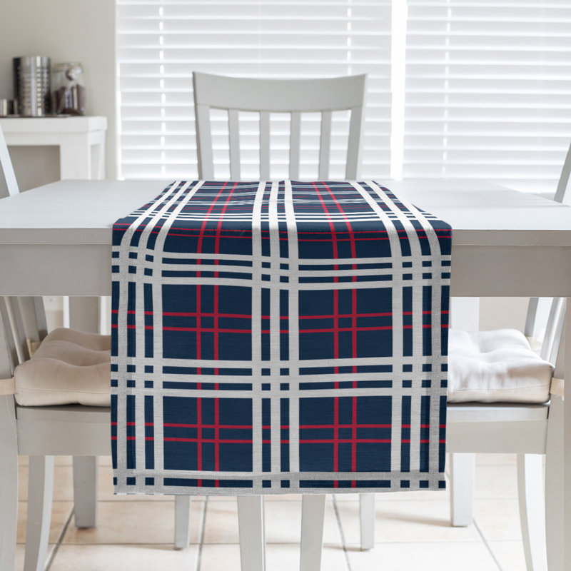Chemin de table en polyester payant, L 72 po x l 16 po, Bleu nautique / rouge / blanc