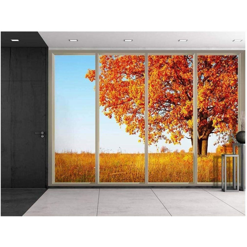 Arbre solitaire en automne sur un champ, L 100 po x l 144 po