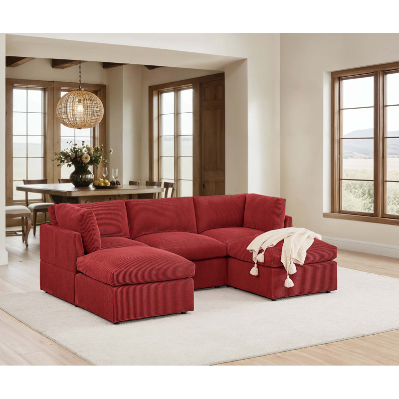 Canapé modulaire Foxbridge, Velours côtelé rouge