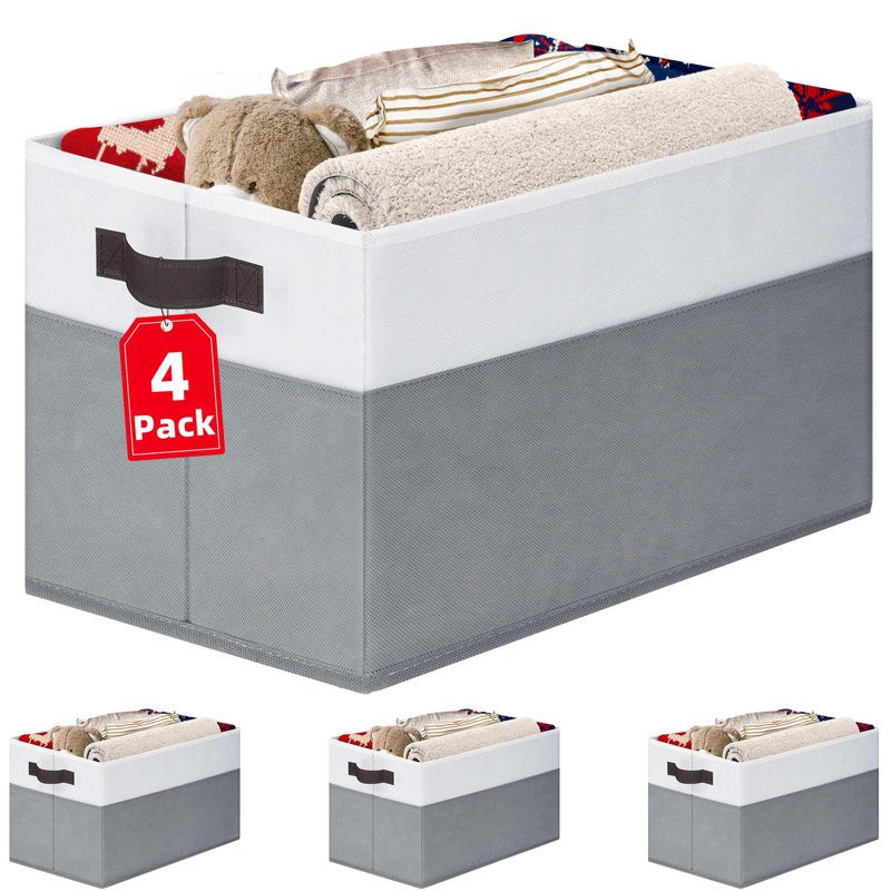 4 Pack Large Storage Baskets For Shelves | Fabric Closet Organizers And Storage Bins With Handles Home Organization | Decorative Collapsible Baskets