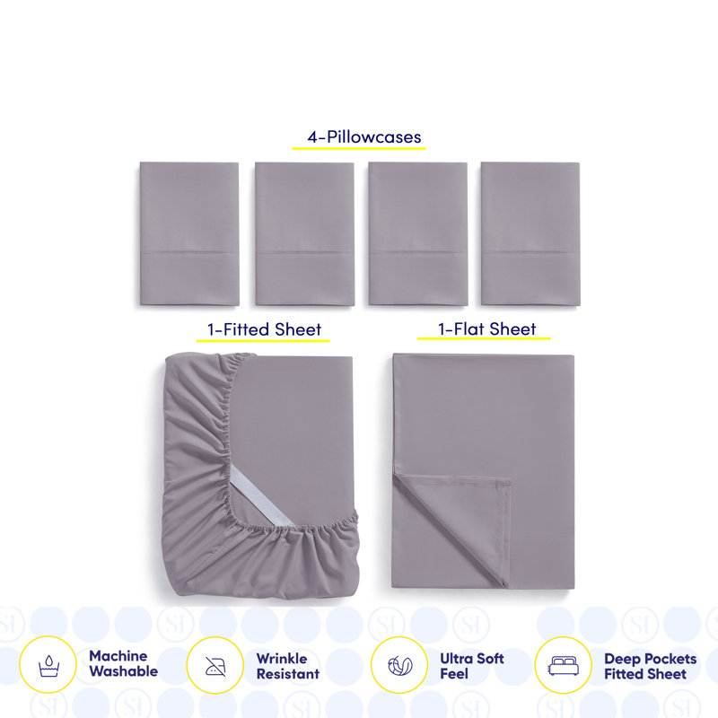 Ensemble de draps luxueux en microfibre douce avec taies d'oreiller en prime, Prune