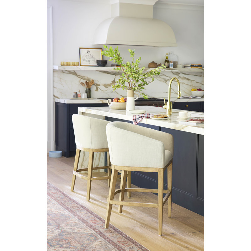 Bridgewater Upholstered Barrel Counter Stool, Natural Frame 