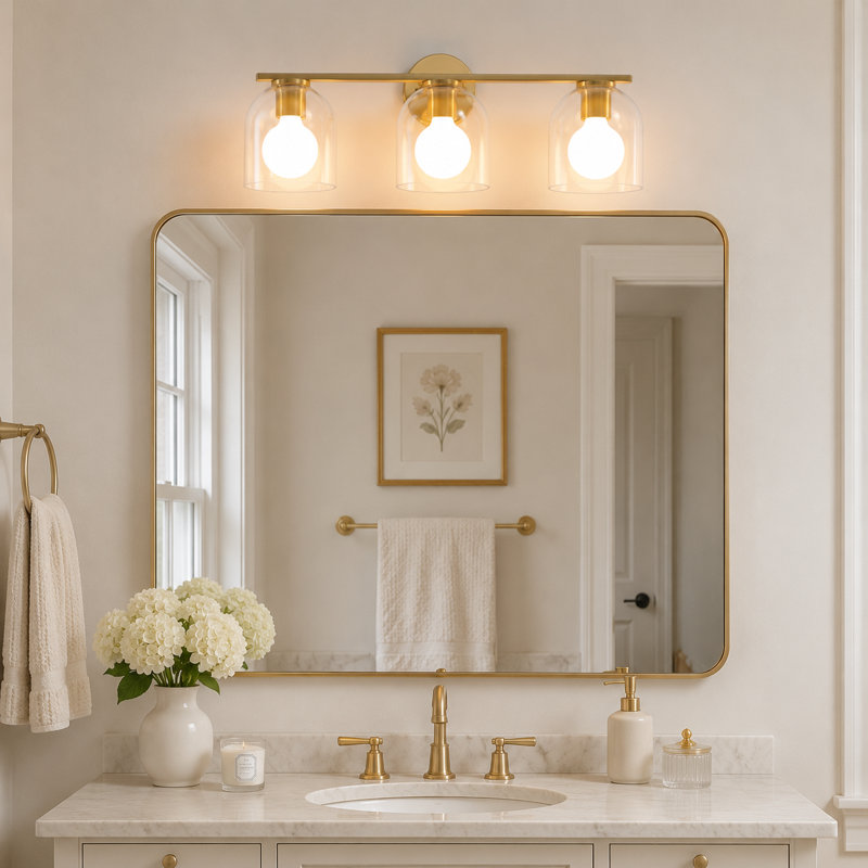 3-Light Dimmable Vanity Light, 23.23" Width, Brushed Gold