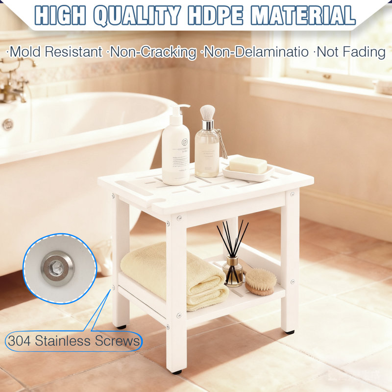 Hdpe Shower Bench For Inside Shower, Poly Corner Shower Stool For Shaving Legs, Heavy Duty 350lbs Shower Seat With Storage Shelf, Waterproof Shower Foot Rest Shower Chair For Bathroom Indoor Outdoor Use,grey/white/black