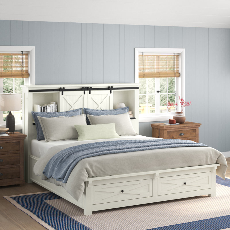 Carney Solid Wood Bookcase Storage Bed, King, Brown