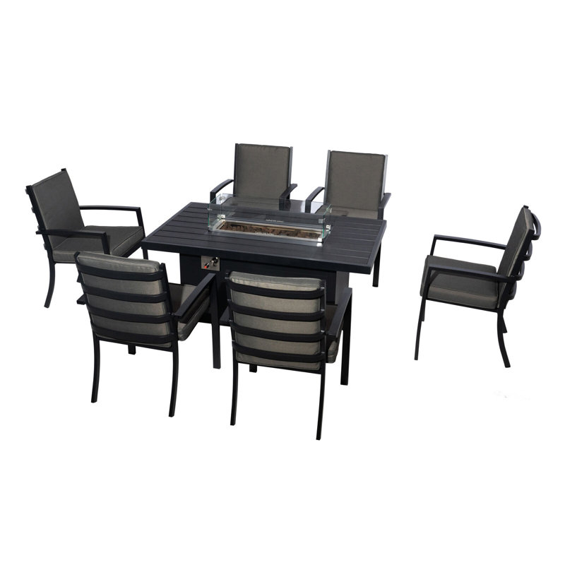 Motolal 6 - Person Patio Dining Set with Rectangular Table , Cushions Included, 64cm H x 85cm W x 145cm L