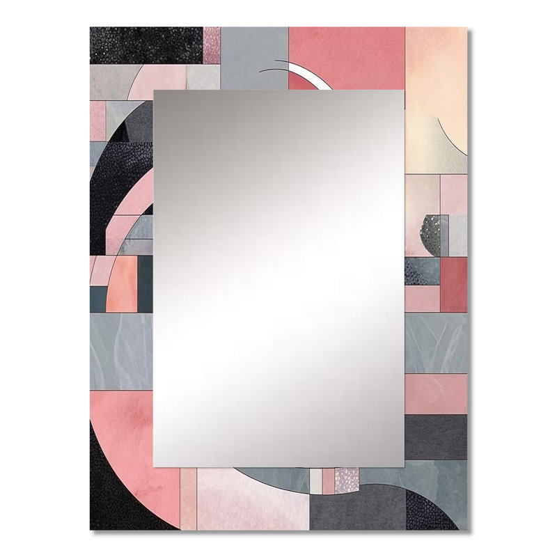 «Pink Transcendent Angles I», miroir mural à formes abstraites, miroir décoratif moderne, impression sur métal, 32 po x 24 po