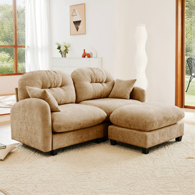 Canapé de style moderne pour l'intérieur, canapé modulaire en forme de L avec repose-pieds, revêtement en chenille douce, dossier à coussin touffeté, mousse haute densité pour espaces polyvalents