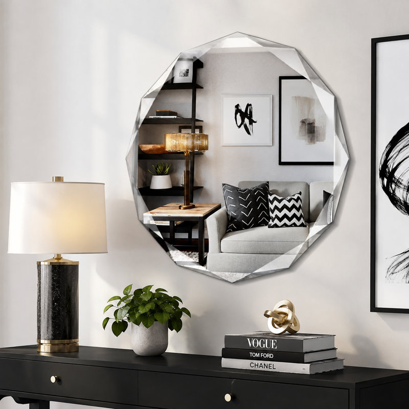 Miroir de meuble-lavabo mural festonné, cadre décoratif en bois massif pour salle de bain ou salon, 32 po x 32 po