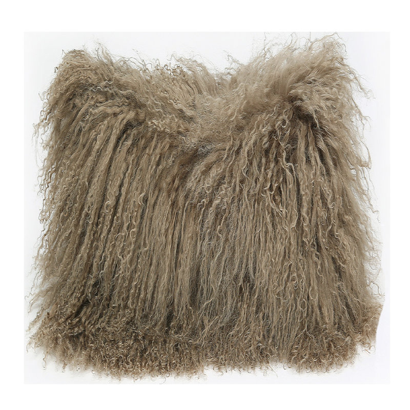 Tibetan Lamb Wool Pillow, Stone, 10" x 18"