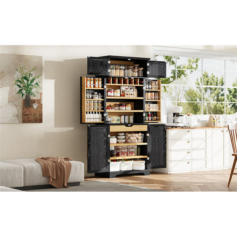 Grand garde-manger de style campagnard 78,2 po avec 8 tablettes de porte, Noir