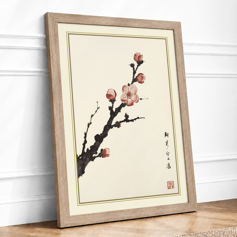 Blossom Branch Japandi - Framed Print, Oak, A4 - 29.7 x 21.0 cm