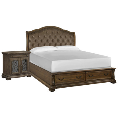 Queen Upholstered Sleigh Storage Bed With Bachelor Chest
