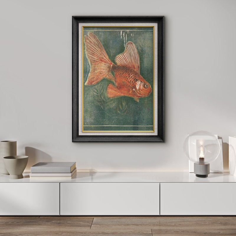 Poisson rouge orange dans la mer, illustrations élégantes classiques, œuvre nautique rustique, Noir